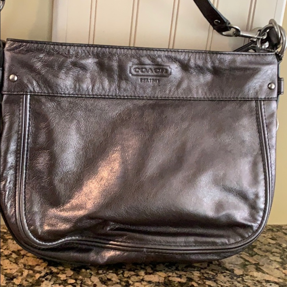 COACH Zoe Gunmetal Metallic Leather Purse F14707